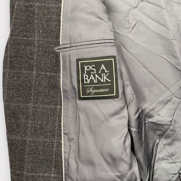 Jos A Bank Blazer Mens 40L Silk Wool Tailored Fit Charcoal Windowpane Check - Picture 7 of 13